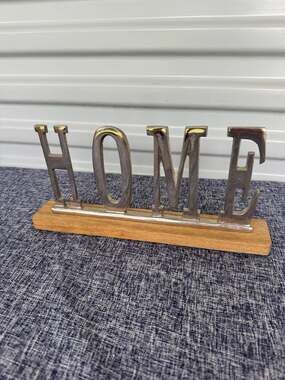 Home metal decor Sign With Wood Base